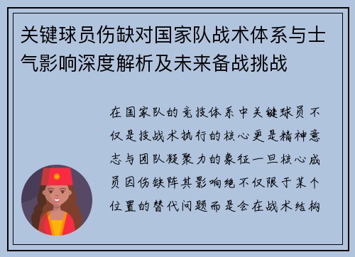 关键球员伤缺对国家队战术体系与士气影响深度解析及未来备战挑战 关键球员伤缺对国家队战术体系与士气影响深度解析及未来备战挑战
